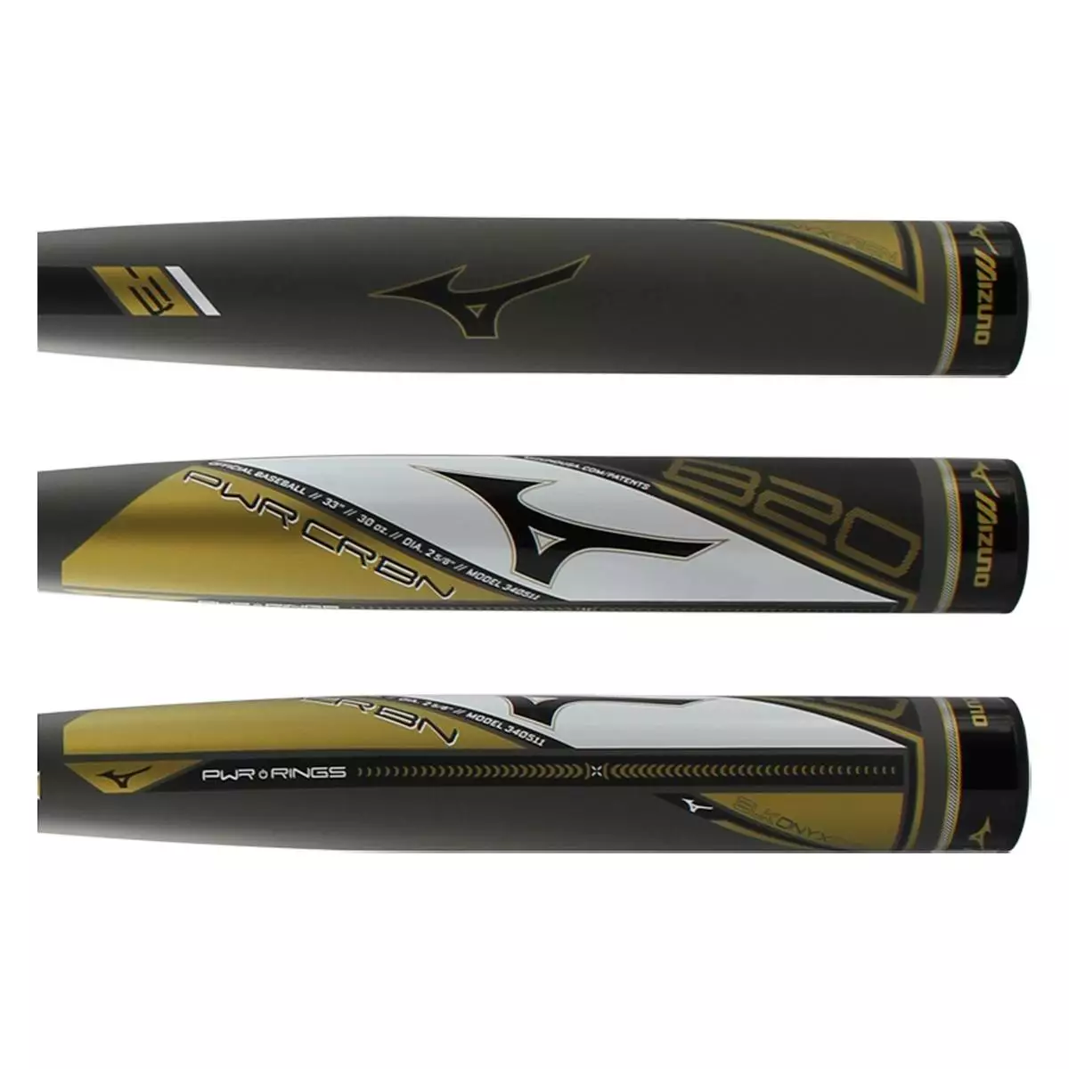 Mizuno Power Carbon BBCOR Baseball Bat: BB20PC Black, White, Gold 4 Mizuno Power Carbon BBCOR Baseball Bat: BB20PC Black, White, Gold - Image 2