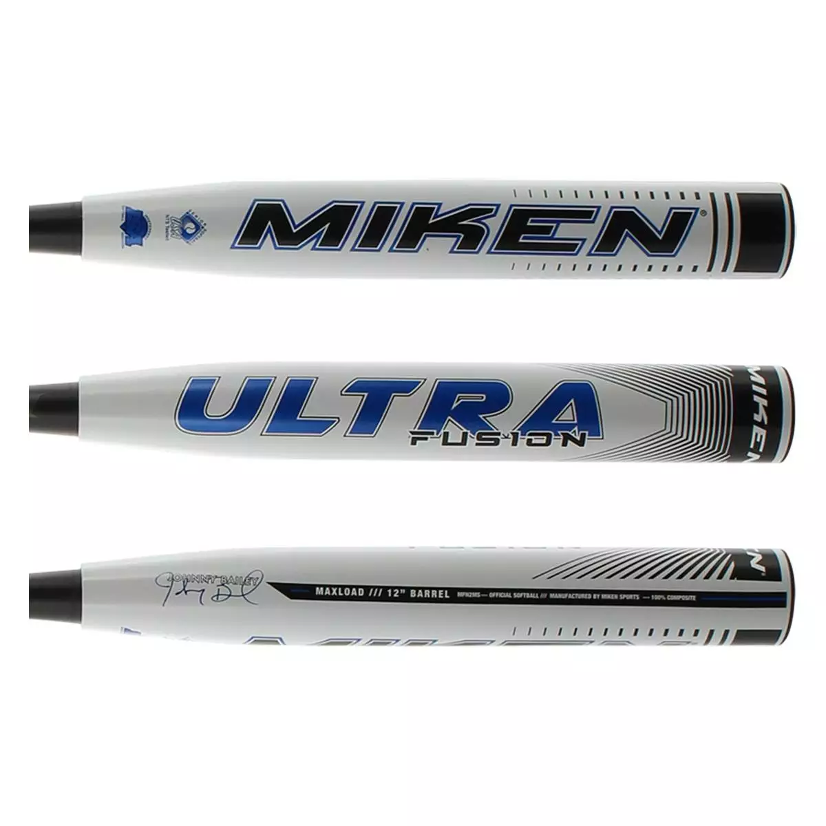 Miken Ultra Fusion 12" Johnny Bailey Maxload Senior Slow Pitch Softball Bat: MFN2MS Black, Blue, White 4 Miken Ultra Fusion 12" Johnny Bailey Maxload Senior Slow Pitch Softball Bat: MFN2MS Black, Blue, White - Image 2
