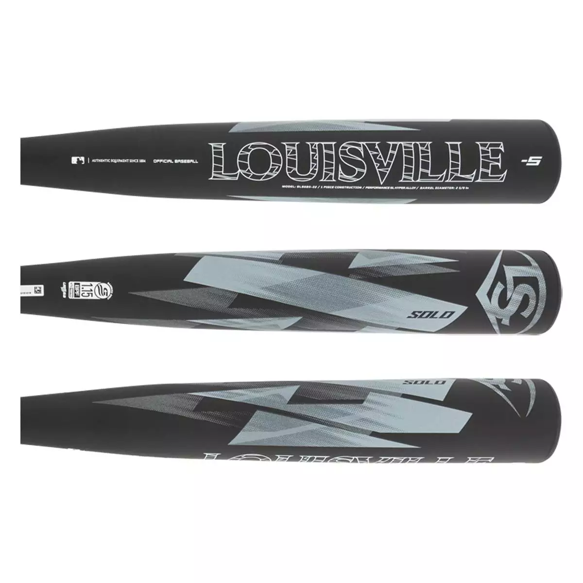 2022 Louisville Slugger Solo -5 USSSA Baseball Bat: WTLSLS6B0522 Black, Grey, Silver 4 2022 Louisville Slugger Solo -5 USSSA Baseball Bat: WTLSLS6B0522 Black, Grey, Silver - Image 2