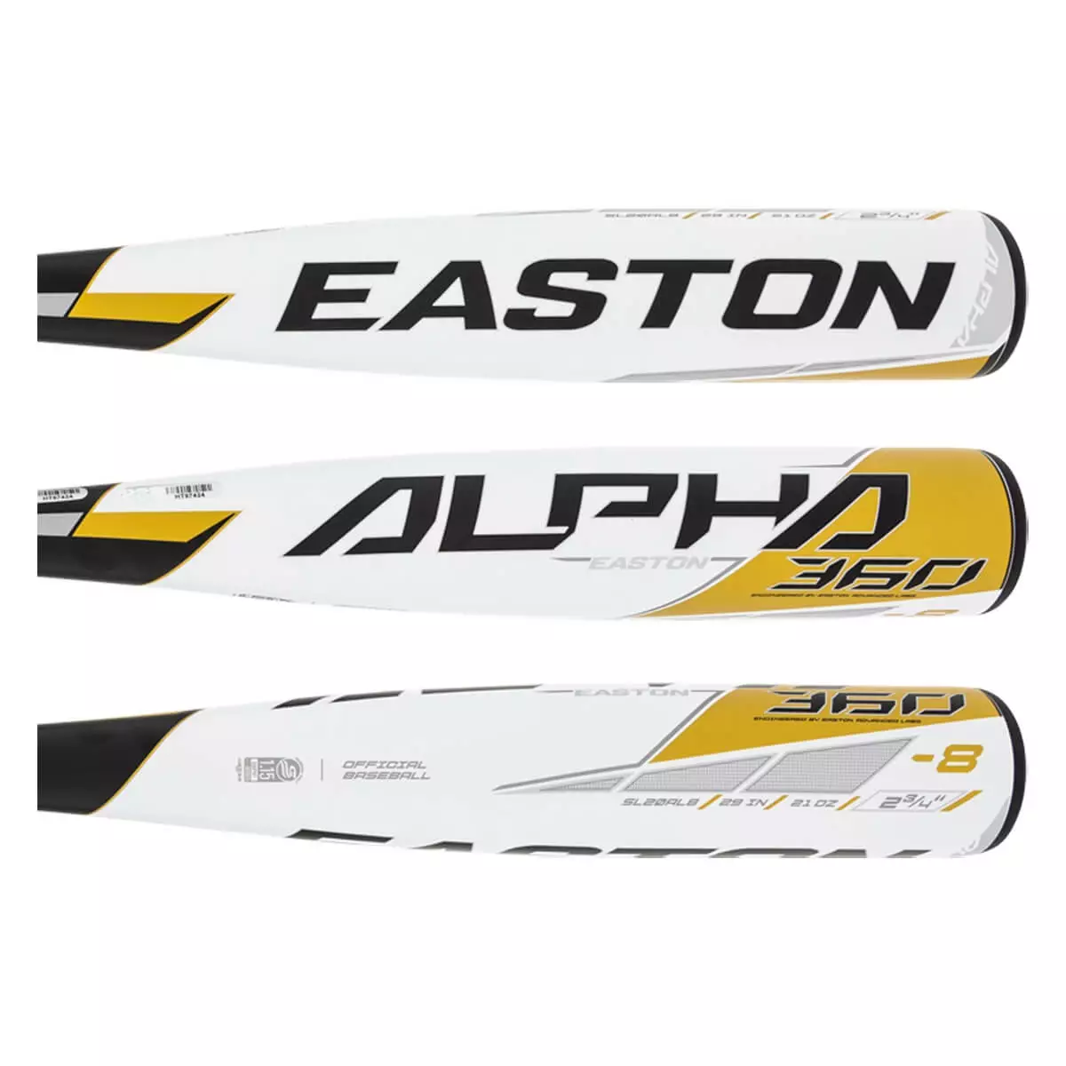 Easton Alpha 360 -8 USSSA Baseball Bat: SL20AL8 White, Yellow 4 Easton Alpha 360 -8 USSSA Baseball Bat: SL20AL8 White, Yellow - Image 2