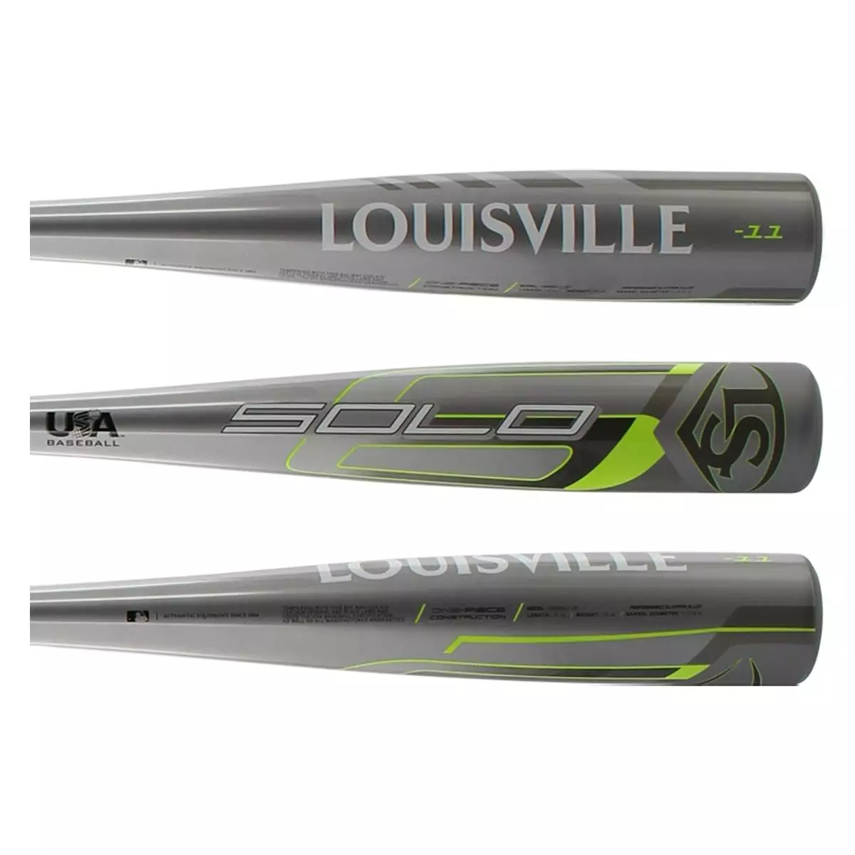 Louisville Slugger Solo -11 USA Baseball Bat: WTLUBS6B1120 Green, Grey 4 Louisville Slugger Solo -11 USA Baseball Bat: WTLUBS6B1120 Green, Grey - Image 2