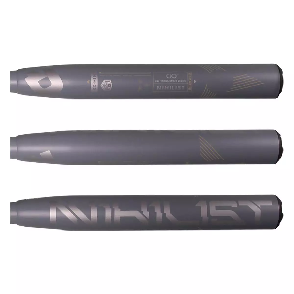 2022 DeMarini Nihilist OG 13" Midload USA Slow Pitch Softball Bat: WTDXNIH-22 Silver, Grey 4 2022 DeMarini Nihilist OG 13" Midload USA Slow Pitch Softball Bat: WTDXNIH-22 Silver, Grey - Image 2