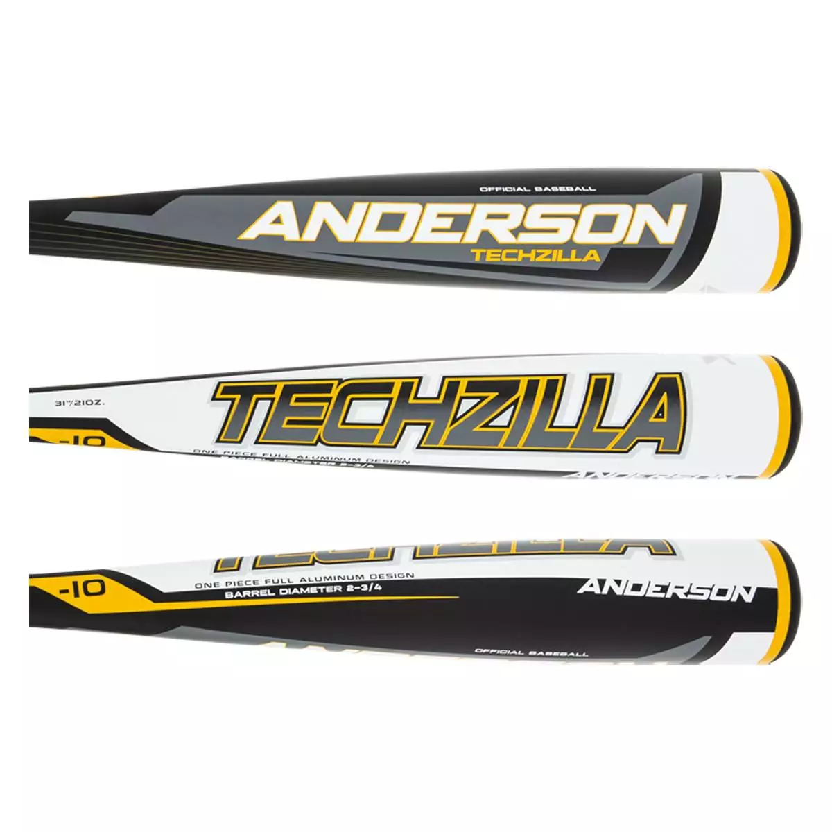 2021 Anderson Techzilla -10 USSSA Baseball Bat: YB21ZILLA10 White, Yellow 4 2021 Anderson Techzilla -10 USSSA Baseball Bat: YB21ZILLA10 White, Yellow - Image 2