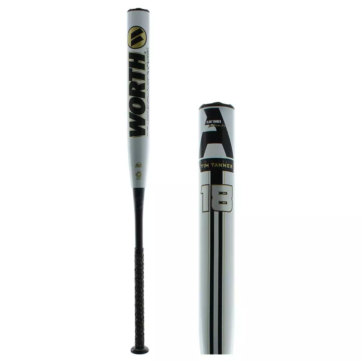 Worth AT18 13.5" Alan Tanner XL Senior Slow Pitch Softball Bat: WAVTSS Black, Gold, White 3 Worth AT18 13.5" Alan Tanner XL Senior Slow Pitch Softball Bat: WAVTSS Black, Gold, White