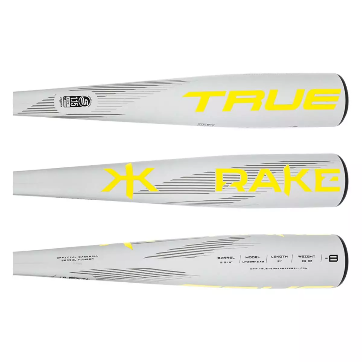 2022 TRUE TEMPER RAKE -8 USSSA Baseball Bat: UT22RKEX8 Silver, Yellow 4 2022 TRUE TEMPER RAKE -8 USSSA Baseball Bat: UT22RKEX8 Silver, Yellow - Image 2