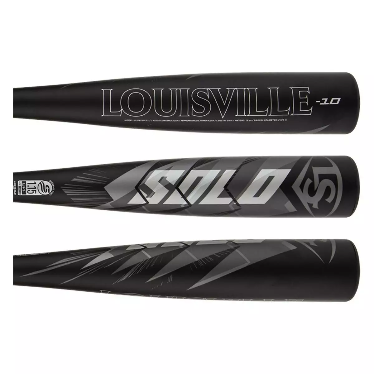 Louisville Slugger Solo -10 USSSA Baseball Bat: WBL2471010 Black, Grey 4 Louisville Slugger Solo -10 USSSA Baseball Bat: WBL2471010 Black, Grey - Image 2