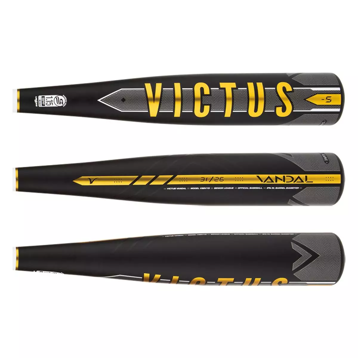 Victus Vandal -5 USSSA Baseball Bat: VSBVY5 Black, Gold, White 4 Victus Vandal -5 USSSA Baseball Bat: VSBVY5 Black, Gold, White - Image 2