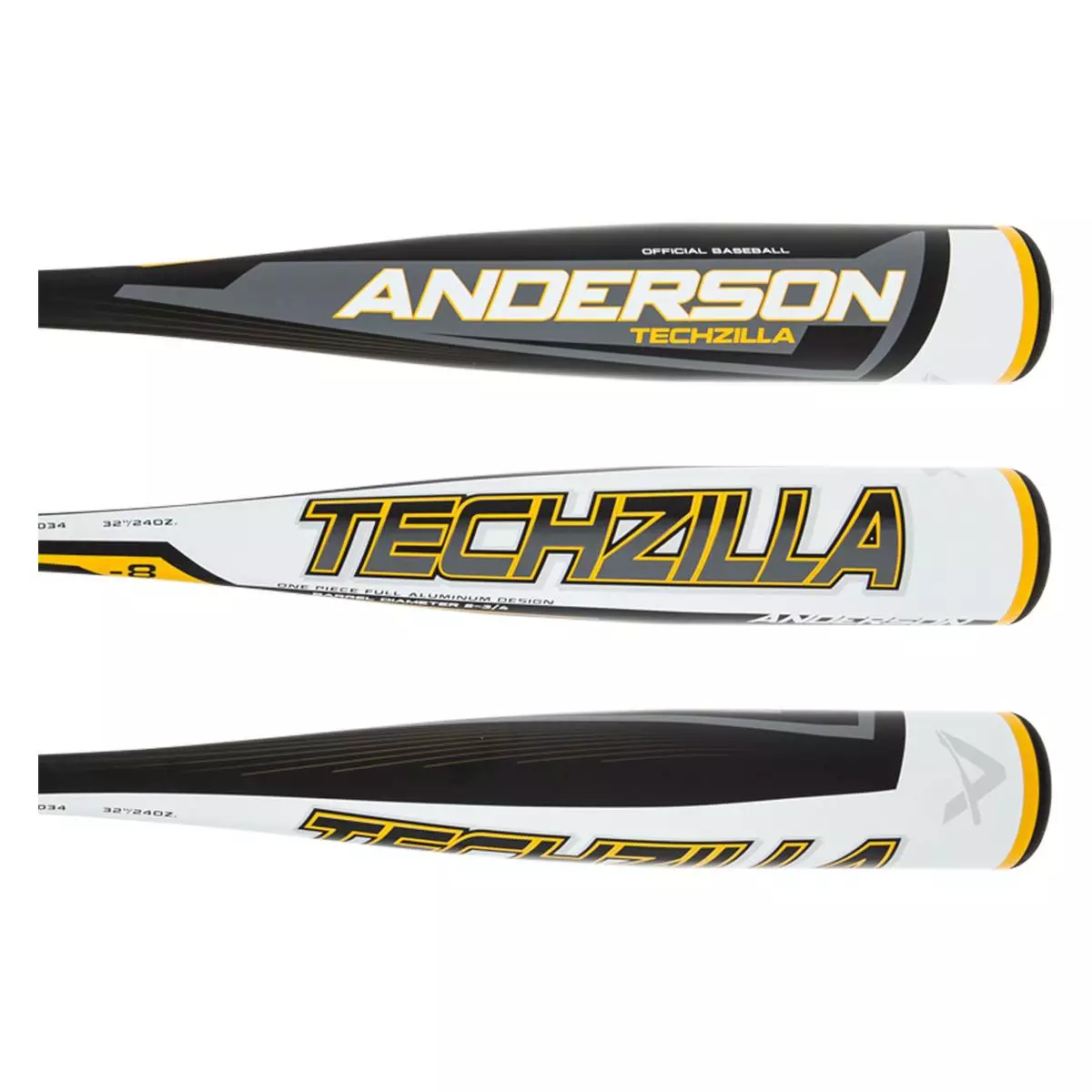 2021 Anderson Techzilla -8 USSSA Baseball Bat: YB21ZILLA8 White, Yellow 4 2021 Anderson Techzilla -8 USSSA Baseball Bat: YB21ZILLA8 White, Yellow - Image 2