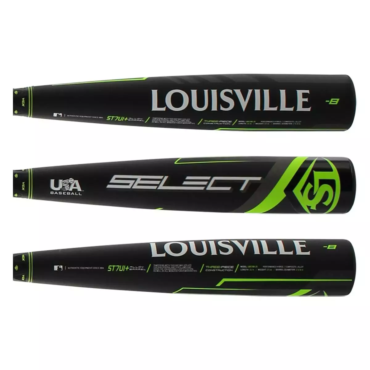 Louisville Slugger Select -8 USA Baseball Bat: WTLUBS7B820 Black, Green 5 Louisville Slugger Select -8 USA Baseball Bat: WTLUBS7B820 Black, Green - Image 3