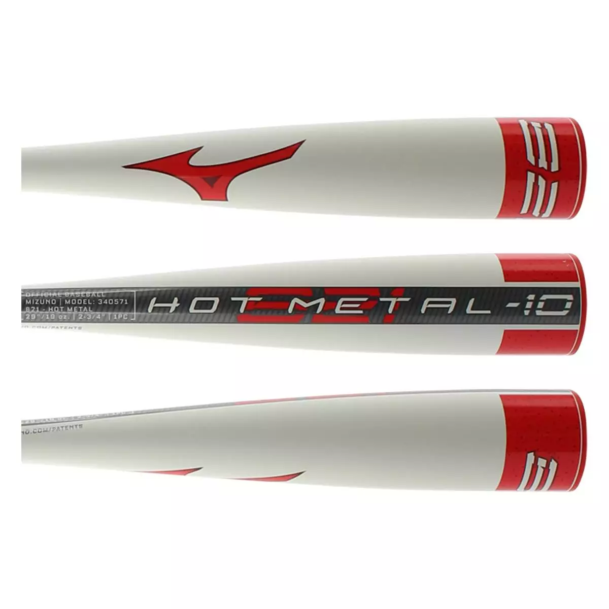 Mizuno Hot Metal -10 USSSA Baseball Bat: SL21HM10 Red, White 4 Mizuno Hot Metal -10 USSSA Baseball Bat: SL21HM10 Red, White - Image 2