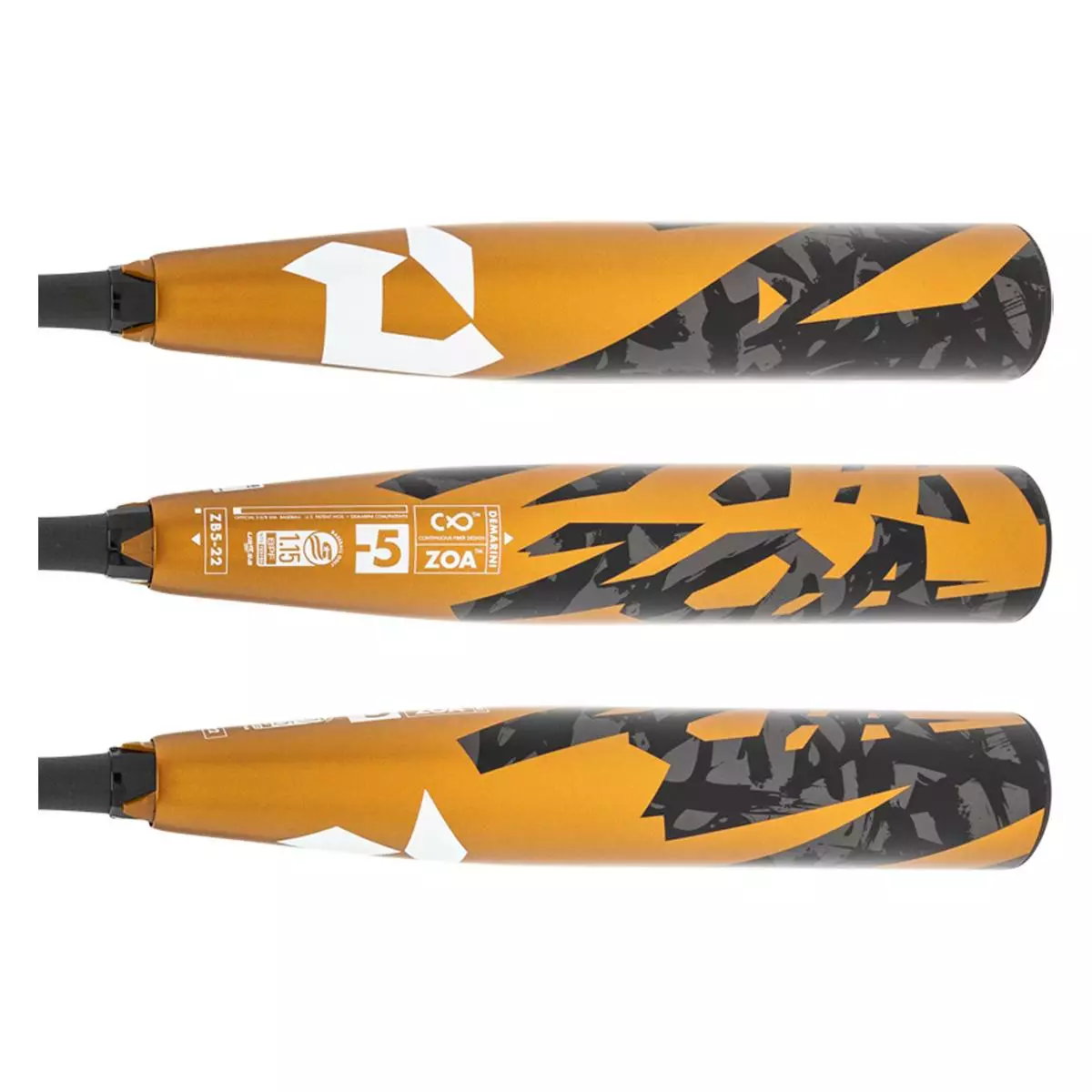 2022 DeMarini Zoa -5 USSSA Baseball Bat: WTDXZB522 Black, Gold, Grey 4 2022 DeMarini Zoa -5 USSSA Baseball Bat: WTDXZB522 Black, Gold, Grey - Image 2