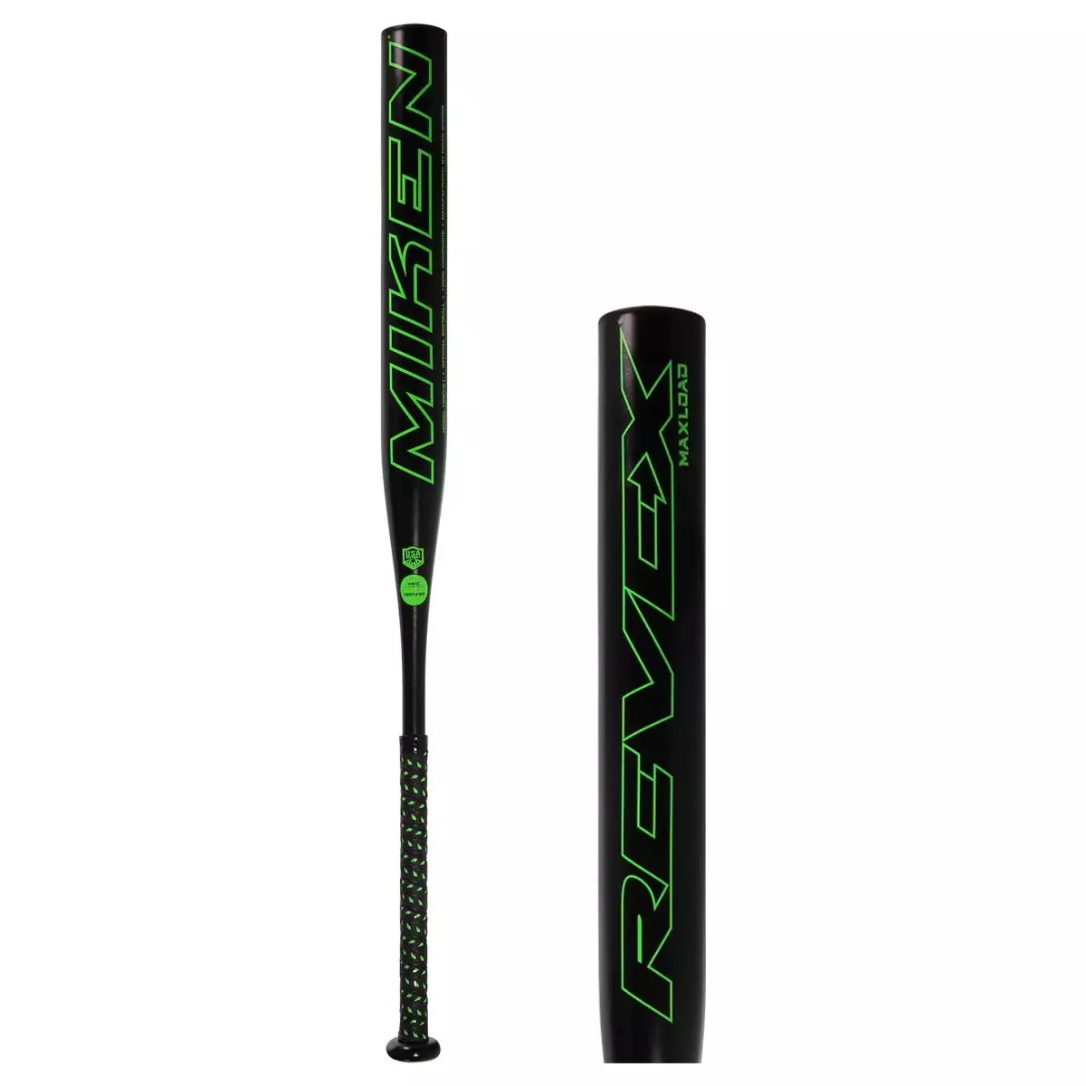Miken Rev-Ex 14" Maxload USA Slow Pitch Softball Bat: MREV21 Black, Green 3 Miken Rev-Ex 14" Maxload USA Slow Pitch Softball Bat: MREV21 Black, Green