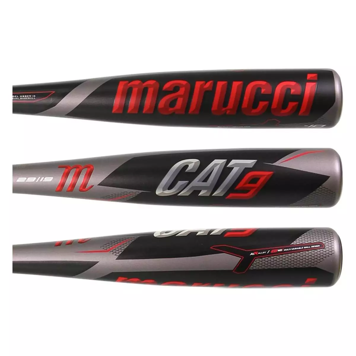 Marucci CAT9 -10 USSSA Baseball Bat: MSBC910 Black, Grey, Red 5 Marucci CAT9 -10 USSSA Baseball Bat: MSBC910 Black, Grey, Red - Image 3